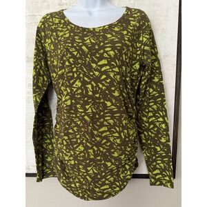 Michael Kors Green & Brown Stretch Knit Top Long Sleeves Ruched Sides Medium NEW